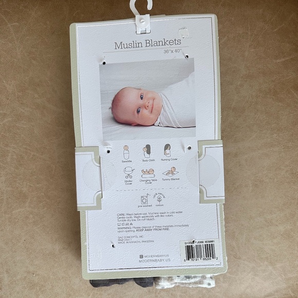 Modern Baby 100% Cotton Muslin Blankets 2 Pack Gray/Beige/Cream 36" x 40… - Picture 4 of 7